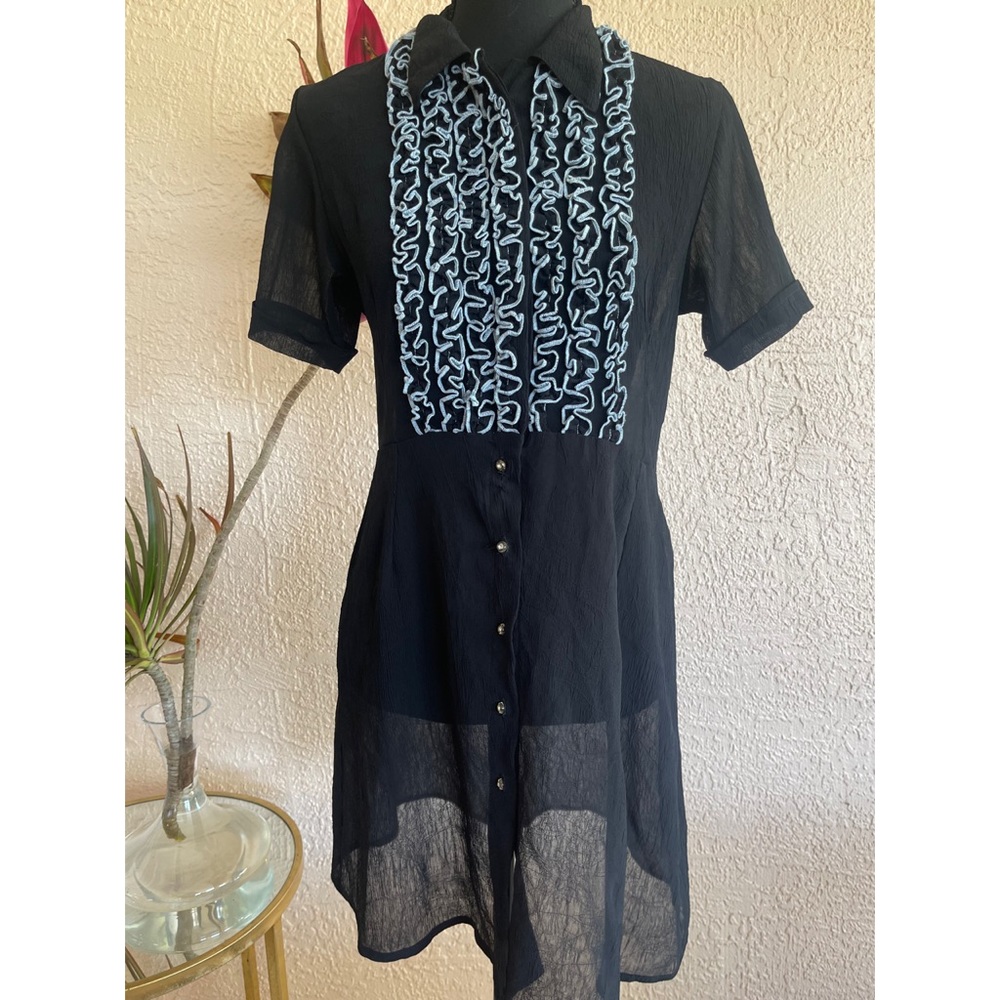 Vintage 1990s Sheer Button Up Dress - Size M